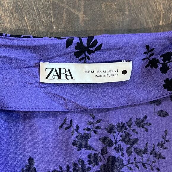 ZARA PURPLE SHORT FLORAL PRINT LOOSE-FITTING PLEATED DETAIL DRESS Sz-Med - Picture 11 of 15